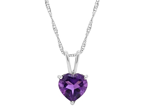 8mm Heart Shape Amethyst Rhodium Over Sterling Silver Pendant With Chain