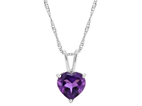 8mm Heart Shape Amethyst Rhodium Over Sterling Silver Pendant With Chain
