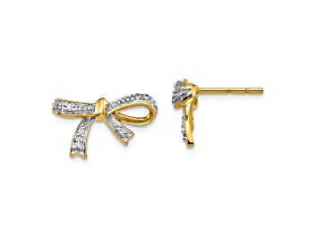 Picture of 14K Yellow Gold and Rhodium Over 14K Gold Diamond Bow Post Earrings