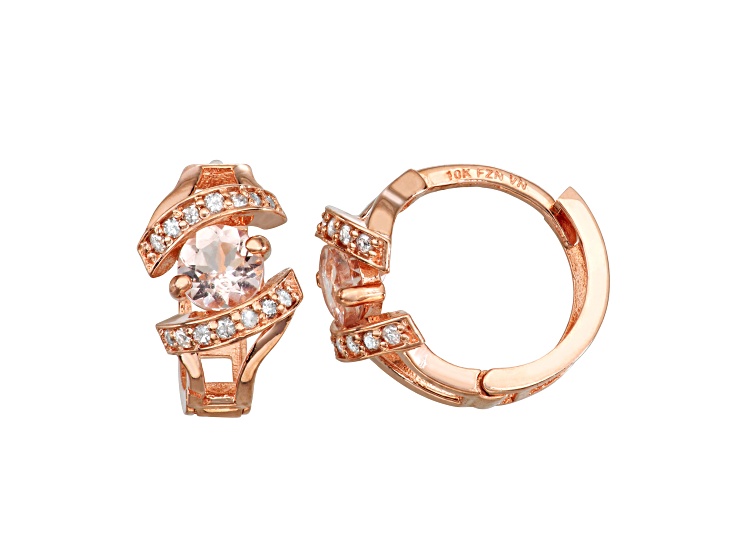 Morganite with Diamond Accent 10K Rose Gold Huggie Earrings 0.64ctw