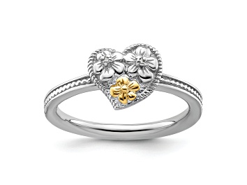 Picture of 14K Yellow Gold Over Sterling Silver Stackable Expressions Diamond Heart Ring 0.01ctw