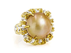 Mabe Pearl Rhodium & 24K Yellow Gold Over Palladium Sterling Silver Ring 0.94ctw