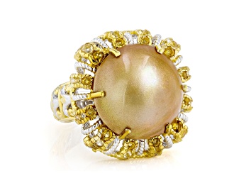 Picture of Mabe Pearl Rhodium & 24K Yellow Gold Over Palladium Sterling Silver Ring 0.94ctw