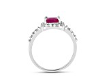 8x6mm Rectangular Octagonal Ruby and White Topaz Sterling Silver Halo Split Shank Ring, 1.72ctw