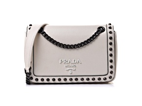 Prada White Glace Leather Studded Trim Crossbody Handbag