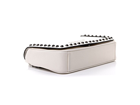 Prada White Glace Leather Studded Trim Crossbody Handbag