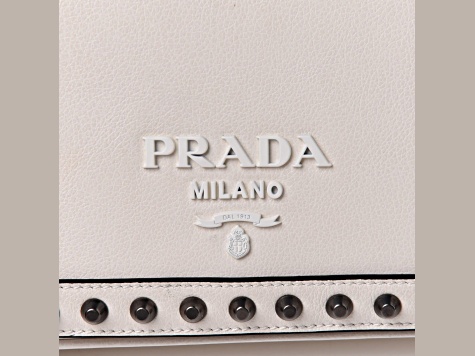 Prada White Glace Leather Studded Trim Crossbody Handbag