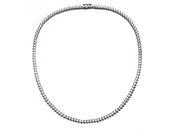 Clear Cubic Zirconia, Rhodium Plated over Brass Flawless Tennis Necklace