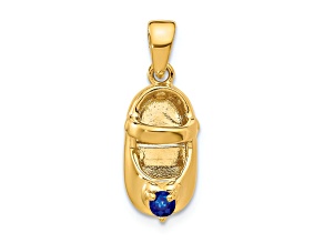 10k Yellow Gold 3D September Birthstone Sapphire Simulant Baby Shoe Charm