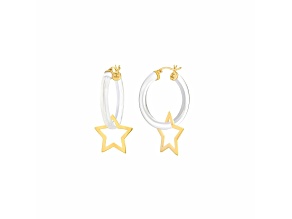 14K Yellow Gold Over Sterling Silver Lucite Star Charm Hoop Earrings in Clear