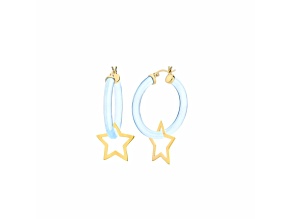 14K Yellow Gold Over Sterling Silver Lucite Star Charm Hoop Earrings in Pastel Blue