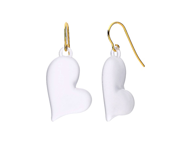 14K Yellow Gold Over Sterling Silver Acrylic Heart Drop Earrings in Frosted