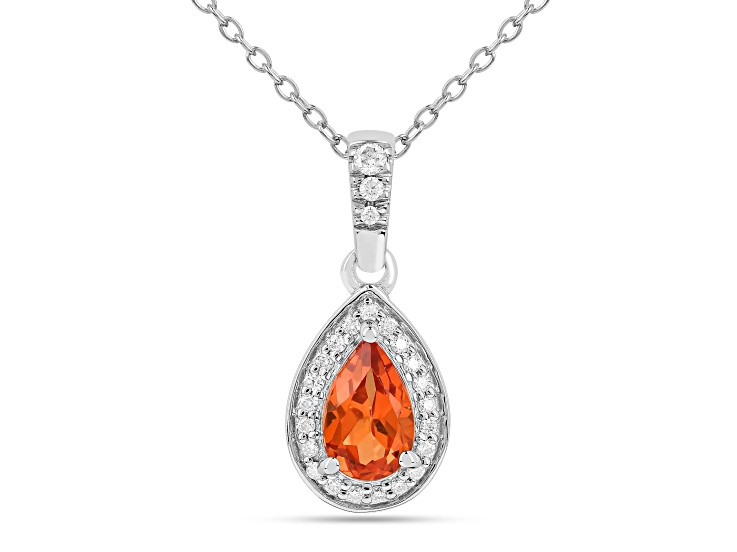 Peach Orange Lab Created Teardrop Padparadscha Sapphire Sterling Silver Pendant with Necklace