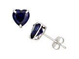 Lab Created Blue Sapphire 10k White Gold Heart Stud Earrings 1.90ctw