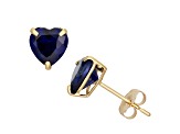Lab Created Blue Sapphire 10k Yellow Gold Heart Stud Earrings 1.90ctw