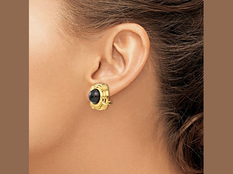 14k Yellow Gold Onyx Non-Pierced Stud Earrings