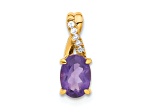 10k Yellow Gold 0.725 ctw Oval Purple Amethyst February Birthstone and Diamond Pendant