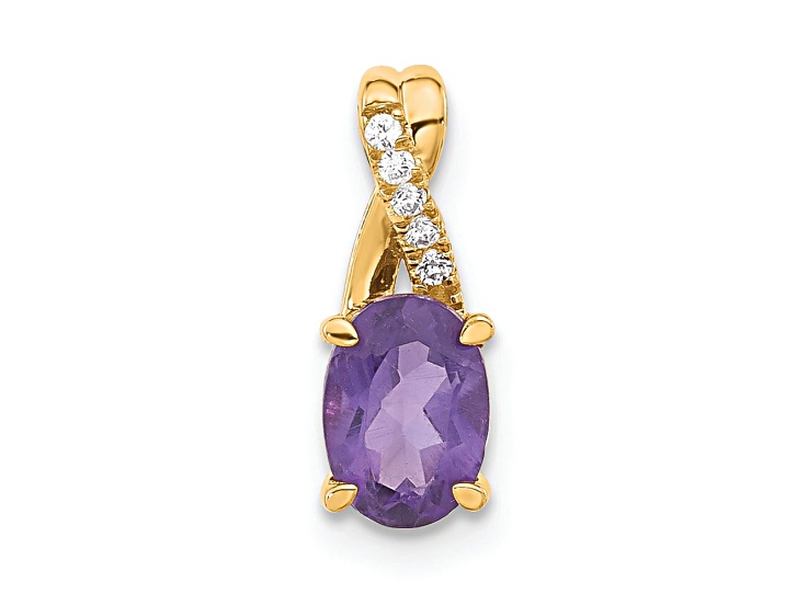 10k Yellow Gold 0.725 ctw Oval Purple Amethyst February Birthstone and Diamond Pendant