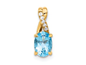 10k Yellow Gold 0.725 cttw Oval Blue Topaz December Birthstone and Diamond Pendant