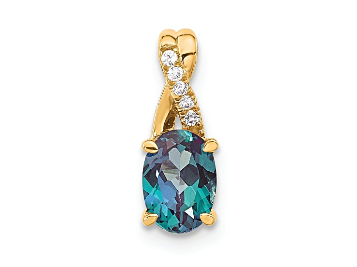 10k Yellow Gold 0.725 cttw Oval Lab Created Green Alexandrite June Birthstone and Diamond Pendant