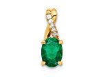 10k Yellow Gold 0.725 cttw Oval Lab Created Green Emerald May Birthstone and Diamond Pendant