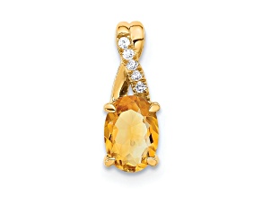 10k Yellow Gold 0.725 cttw Oval Yellow Citrine November Birthstone and Diamond Pendant