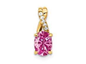 10k Yellow Gold 0.725 cttw Oval Lab Created Pink Sapphire October Birthstone and Diamond Pendant