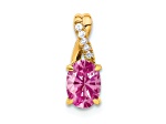 10k Yellow Gold 0.725 cttw Oval Lab Created Pink Sapphire October Birthstone and Diamond Pendant