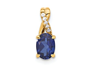 10k Yellow Gold 0.725 cttw Oval Lab Created Blue Sapphire September Birthstone and Diamond Pendant