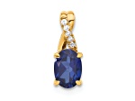 10k Yellow Gold 0.725 cttw Oval Lab Created Blue Sapphire September Birthstone and Diamond Pendant