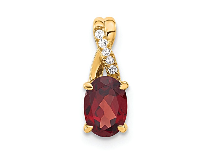 10k Yellow Gold 0.725 cttw Oval Red Garnet January Birthstone and Diamond Pendant