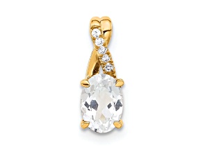 10k Yellow Gold 0.725 cttw Oval White Topaz April Birthstone and Diamond Pendant