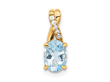 Picture of 10k Yellow Gold 0.725 cttw Oval Blue Aquamarine March Birthstone and Diamond Pendant