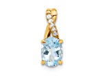 10k Yellow Gold 0.725 cttw Oval Blue Aquamarine March Birthstone and Diamond Pendant