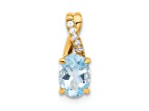 10k Yellow Gold 0.725 cttw Oval Blue Aquamarine March Birthstone and Diamond Pendant