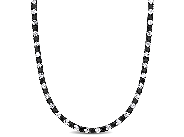 Lab Created Blue and White Sapphire Black Rhodium Plated Sterling