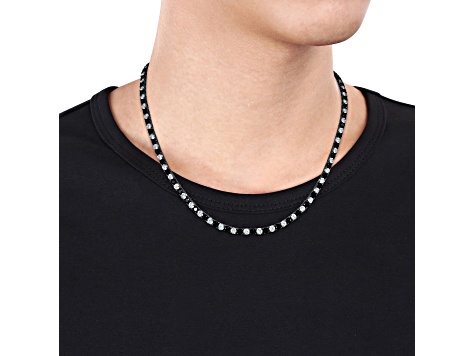 Lab Created Blue and White Sapphire Black Rhodium Plated Sterling