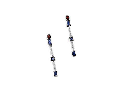 Star Wars™ Fine Jewelry R2 Series Sapphire, Garnet & Diamond Rhodium Over Silver Earrings 0.97ctw