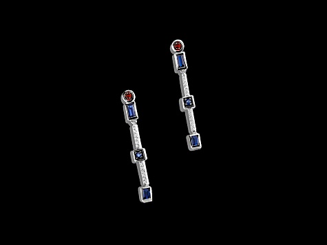 Star Wars™ Fine Jewelry R2 Series Sapphire, Garnet & Diamond Rhodium Over Silver Earrings 0.97ctw