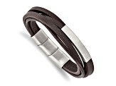 Brown Faux Leather and Stainless Steel Brushed Brown Multi-Strand with 0.5-inch Extension Bracelet