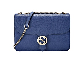 Gucci Dollar Interlocking GG Blue Leather Medium Chain Shoulder Bag