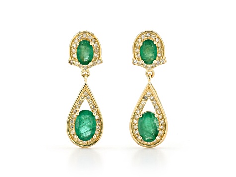 Emerald and Diamond 18K Gold Over Sterling Silver Earrings 2.90ctw