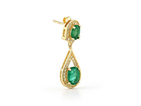 Emerald and Diamond 18K Gold Over Sterling Silver Earrings 2.90ctw