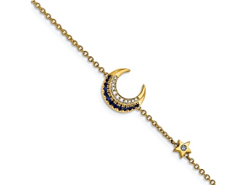 Picture of 14k Yellow Gold Diamond and Sapphire Moon and Star Bracelet