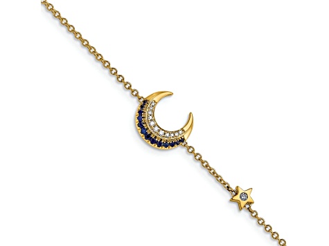 14k Yellow Gold Diamond and Sapphire Moon and Star Bracelet