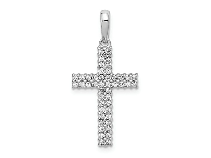 Rhodium Over 10k White Gold 0.27 ctw Diamond Cross Pendant