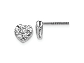 Rhodium Over 14k White Gold Diamond Studded 6mm Heart Stud Earrings