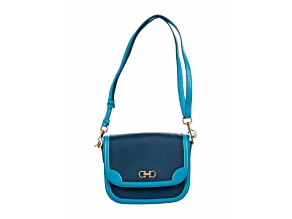 Ferragamo Greta Blue Cross Grain Calf Leather Gancini Crossbody Bag