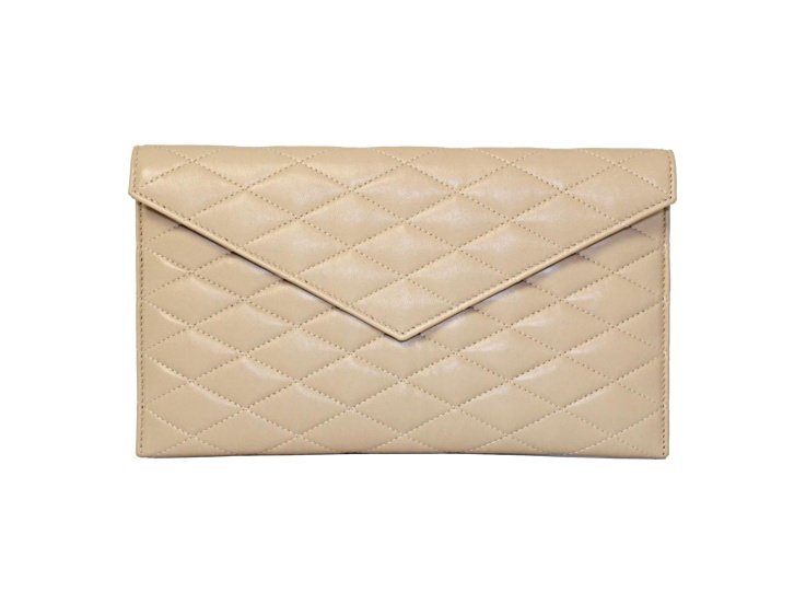 Saint Laurent Sade Logo Beige Leather Quilted Pouch Clutch