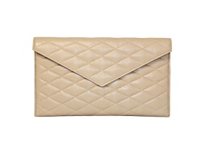 Saint Laurent Sade Logo Beige Leather Quilted Pouch Clutch Bag